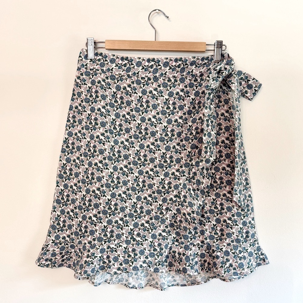 LOFT Floral Mini Skirt in Teal and Cream